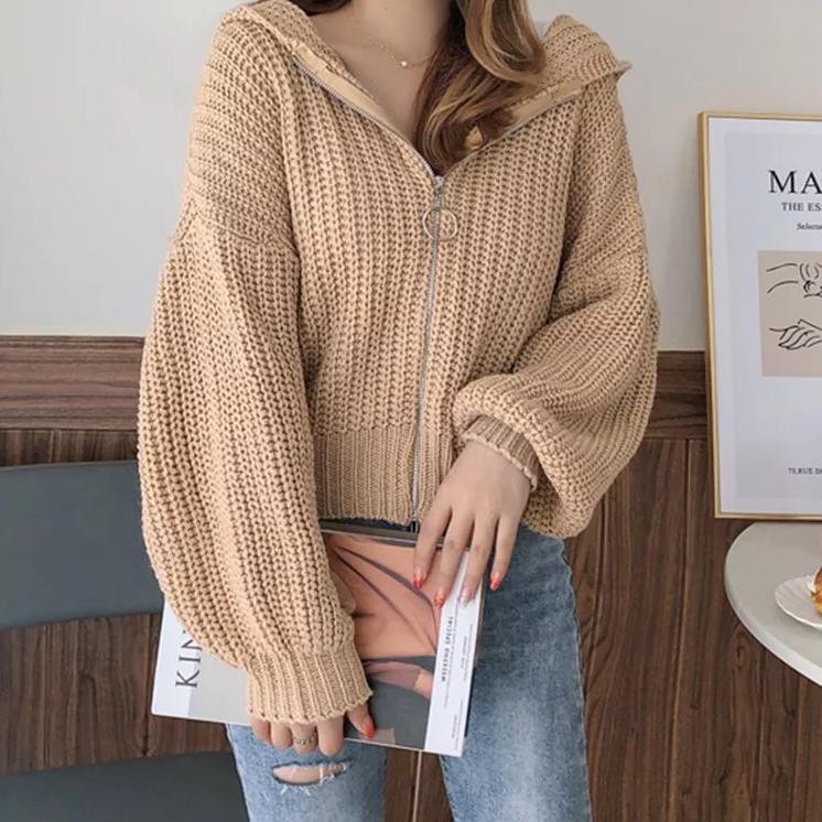 ▲ ( TEBAL ) Jaket wanita Oversize Reselting rajut outer Zipper ➱
