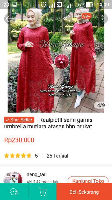 Realpict!!!semi Gamis Umbrella Mutiara Atasan Bhn Brukat+plisket Bhn Batik Silk Size M L Xl Xxl