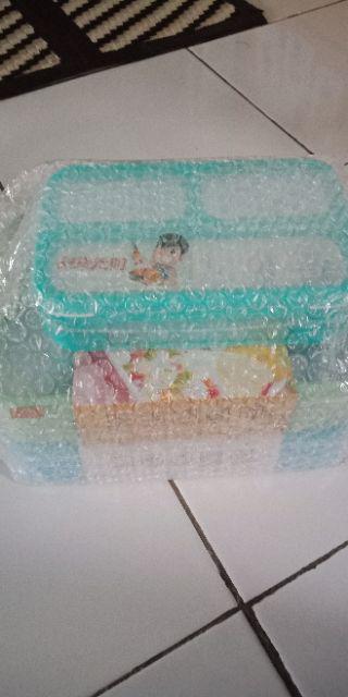 Yooyee Kotak Makan Grid Bento Lunch Box 3 Sekat Anti Bocor  - Packing Bubble Dan Karton