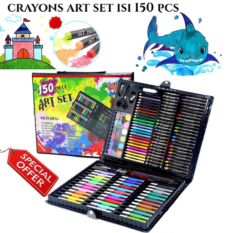 

【Gstar】150pcs Lukisan Kotak Gambar Pena Set Anak Hadiah Cat Air Pena, Paket Alat Melukis Crayon Set