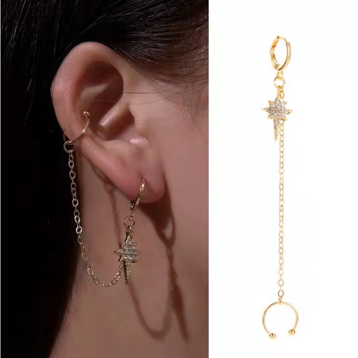 Anting Klip Bintang Wanita Rumbai Panjang Fashion Korean Style Import