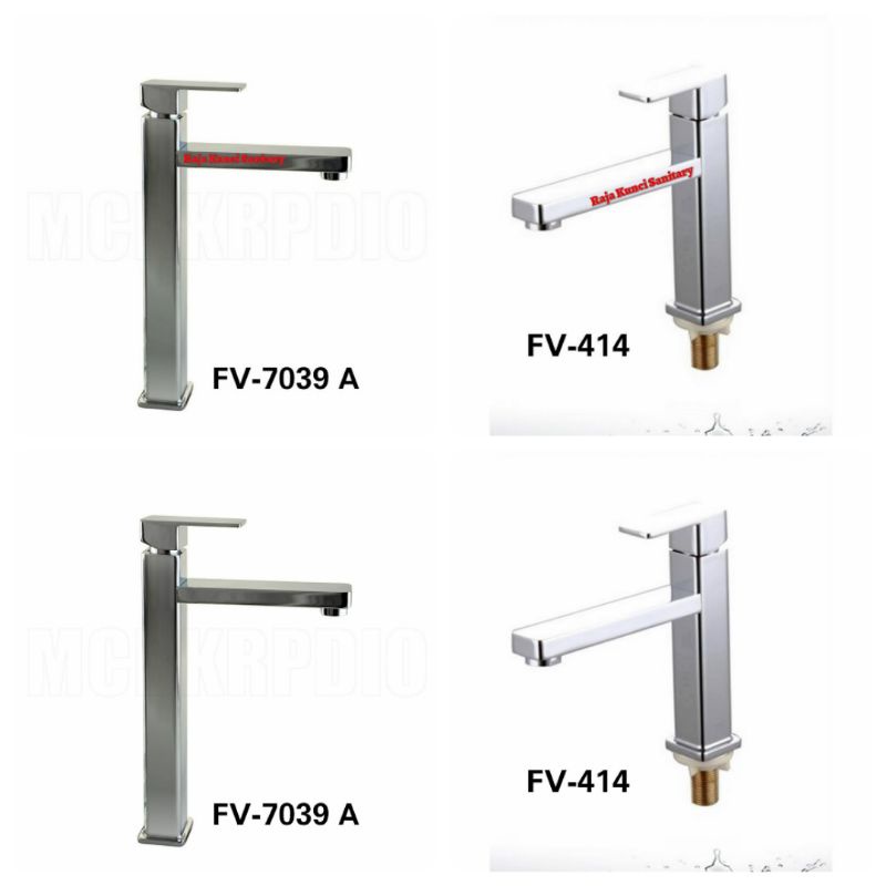 Kran Wastafel Kotak Segi Tinggi/Pendek Brass Chrome/Kran Wastafel Cold Only