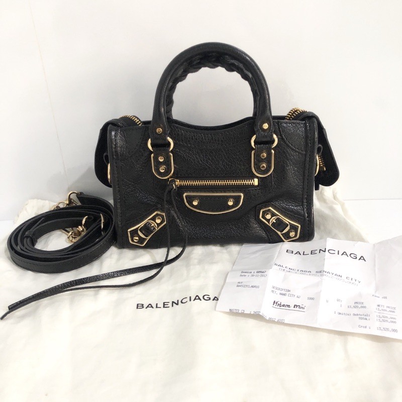 Authentic preloved balenciaga nano city edge black mini crossbody sling tas bag