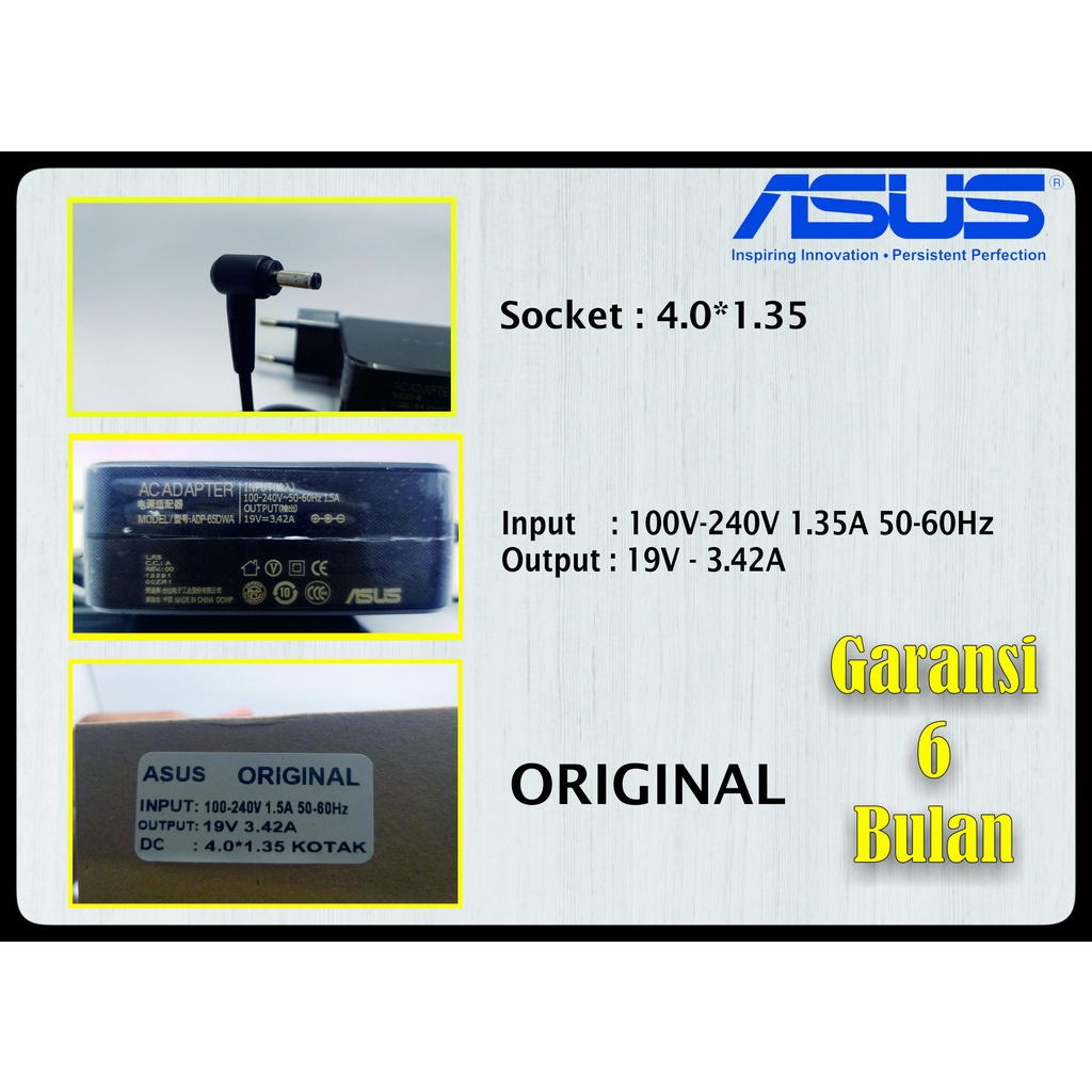 Adaptor Charger Laptop Asus 19V 3.42A 65W 4.0x1.35mm ORIGINAL A456 A456U A456UR A456UQ A407 A407M A407MA A407U A407UA