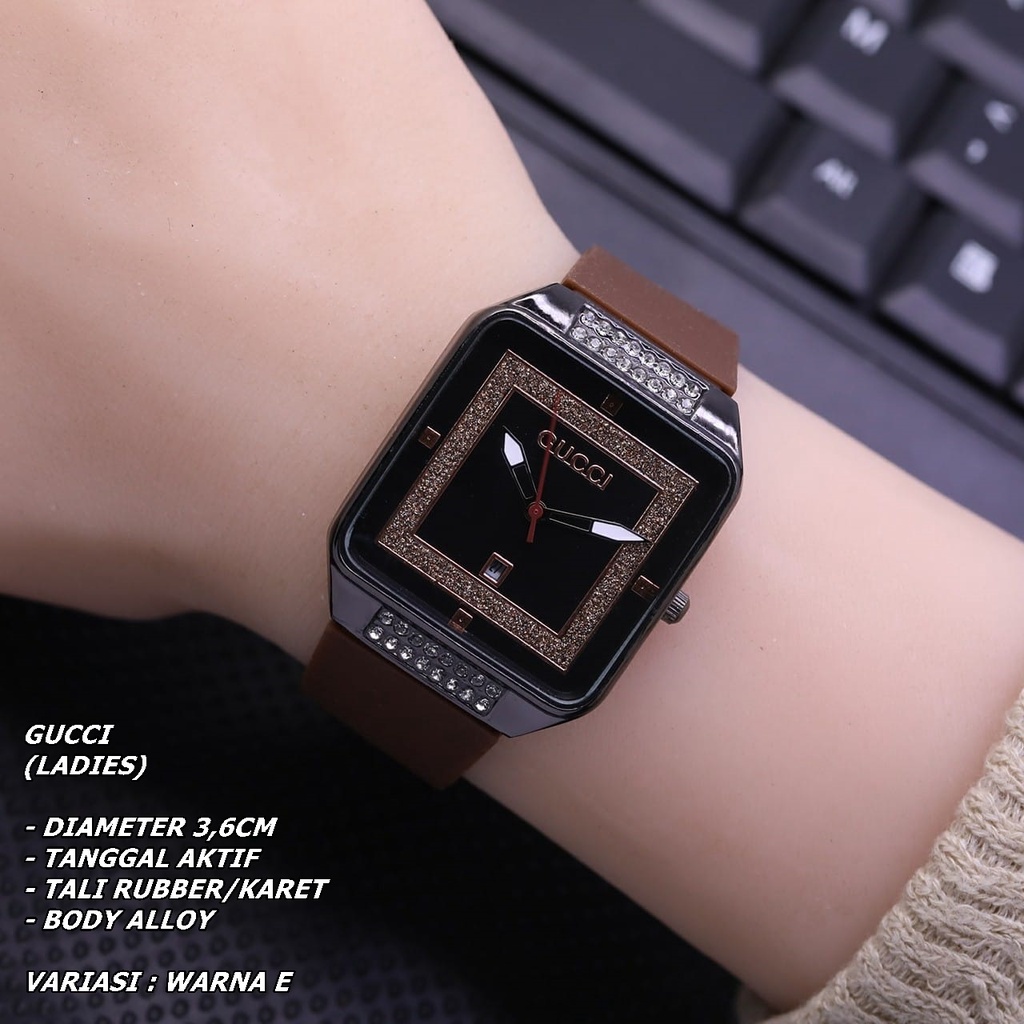 JAM TANGAN WANITA FASHION TALI RUBBER BODY SEGI TANGGAL AKTIF