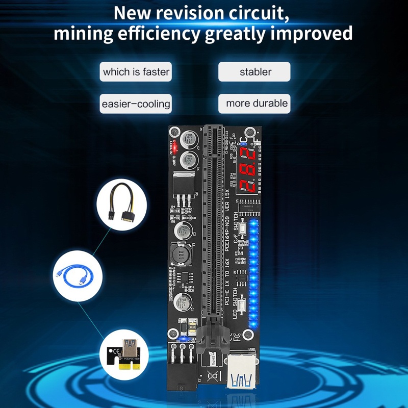 Btsg Ver15X USB3.0 PCI-E Riser PCI Untuk Express 1x4x8x16x Extender 3528kartu Adaptor Pcie Riser LED RGB 6Pin Power Untuk