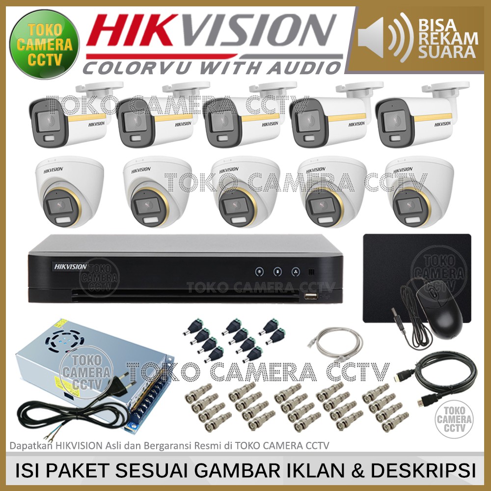 PAKET CCTV HIKVISION COLORVU AUDIO 2MP 16 CHANNEL 10 KAMERA