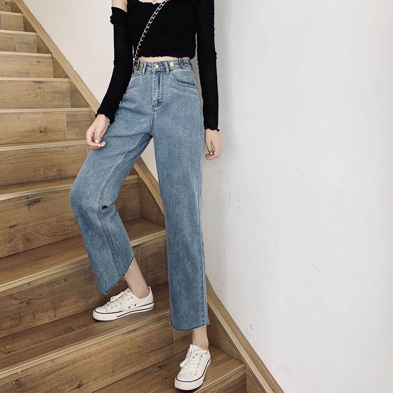 korean celana jeans wanit//straight leg jeans wanita//tcelana jeans high wais kekinian