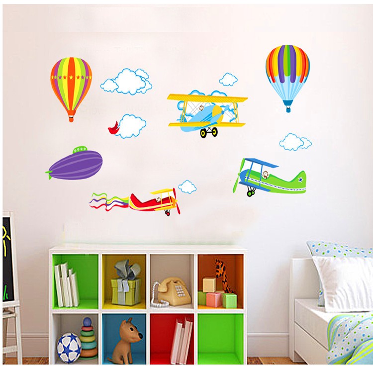 RELIZA WALL STICKER / STIKER DINDING HELIKOPTER PESAWAT BALON UDARA ANAK KIDS AWAN ANGKASA JM6607