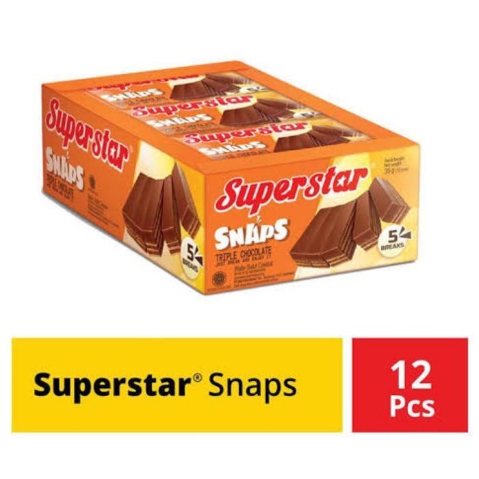 

SUPERSTAR SNAP 336 GRAM TRIPLE CHOCOLATE WAFER ENAK ISI 12 PCS @ 26 GRAM