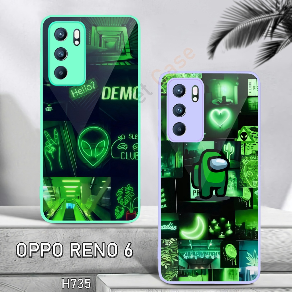H735 SoftCase Kilau Lilac & Hijau Mint OPPO RENO 6 4GA15,A5S,A54,RENO 5F,RENO 5,A16,Case unik,Case C