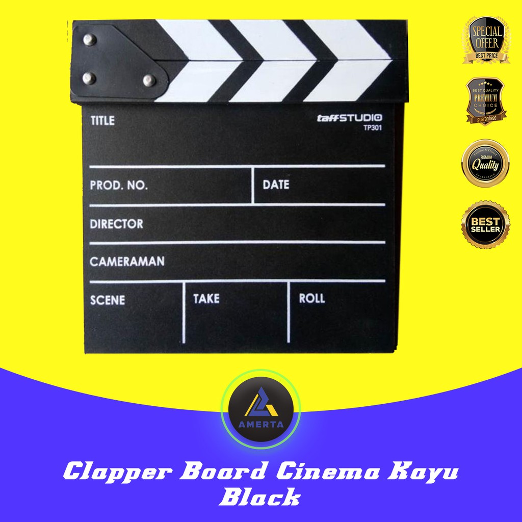 Clapper Board Cinema Kayu / Movie Slate Kayu / Wood Dry Erase Director - Black