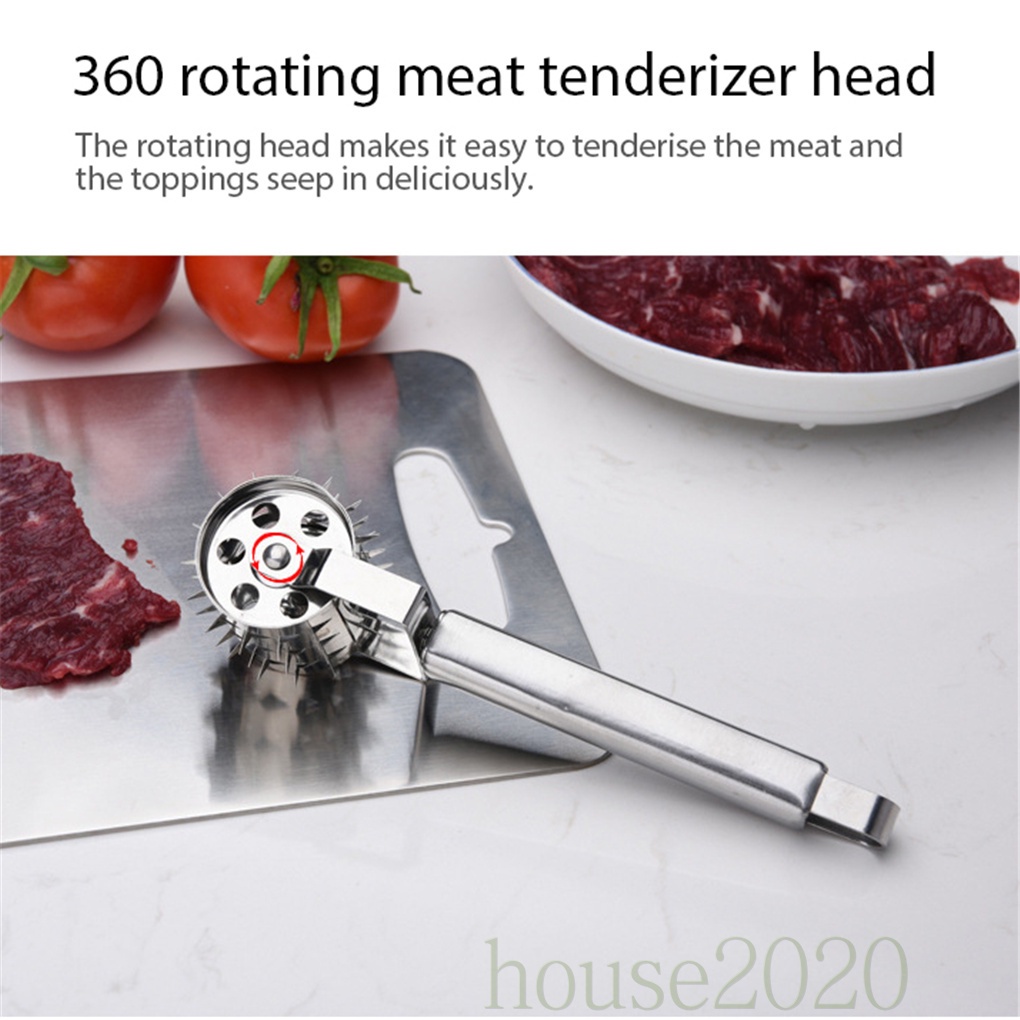 [HOUSE2020]Meat Tenderizer Roller Stainless Steel Rolling Hammer Needle Seasoning Stick for Steak Chicken Pork Beef