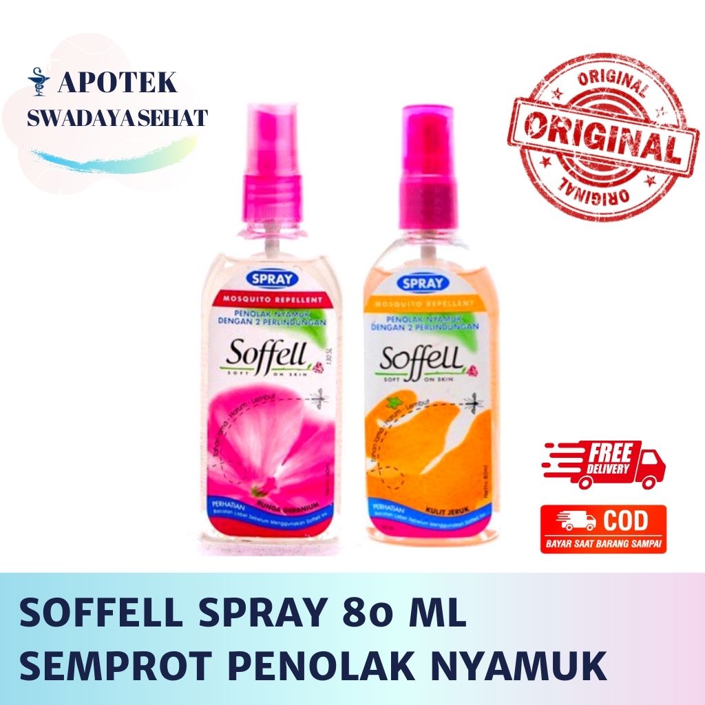 SOFFELL SPRAY 80 ML Wangi Bunga Geranium &amp; Kulit Jeruk - Semprot Penolak Anti Nyamuk Soffel Sofel