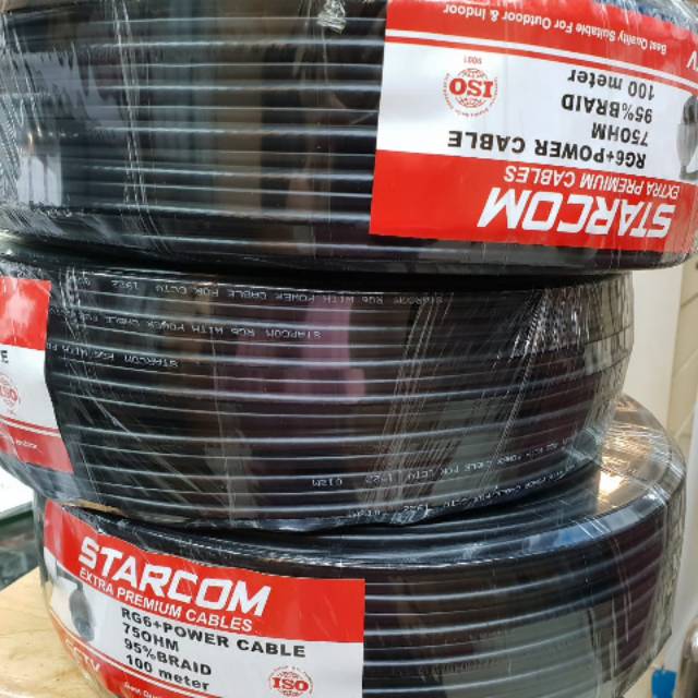 Kabel cctv rg6 + power 100meter brand starcom kualitas bagus