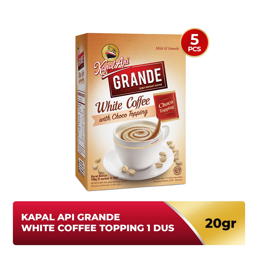 

KAPAL API Grande White Coffee Topping 1 Dus (5 x 20 gr)