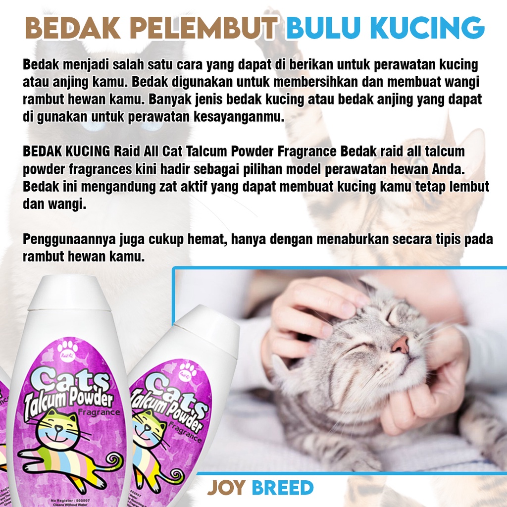 BEDAK PEWANGI BULU KUCING RAID ALL FRAGRANCE TALCUM POWDER 100 GRAM | JOY BREED OFFICIAL