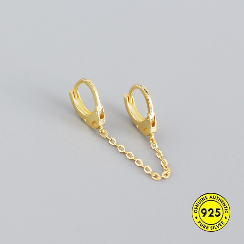 Anting Tindik Telinga Bahan S925 Sterling Silver Model Rantai Gantung Untuk Pria Dan Wanita