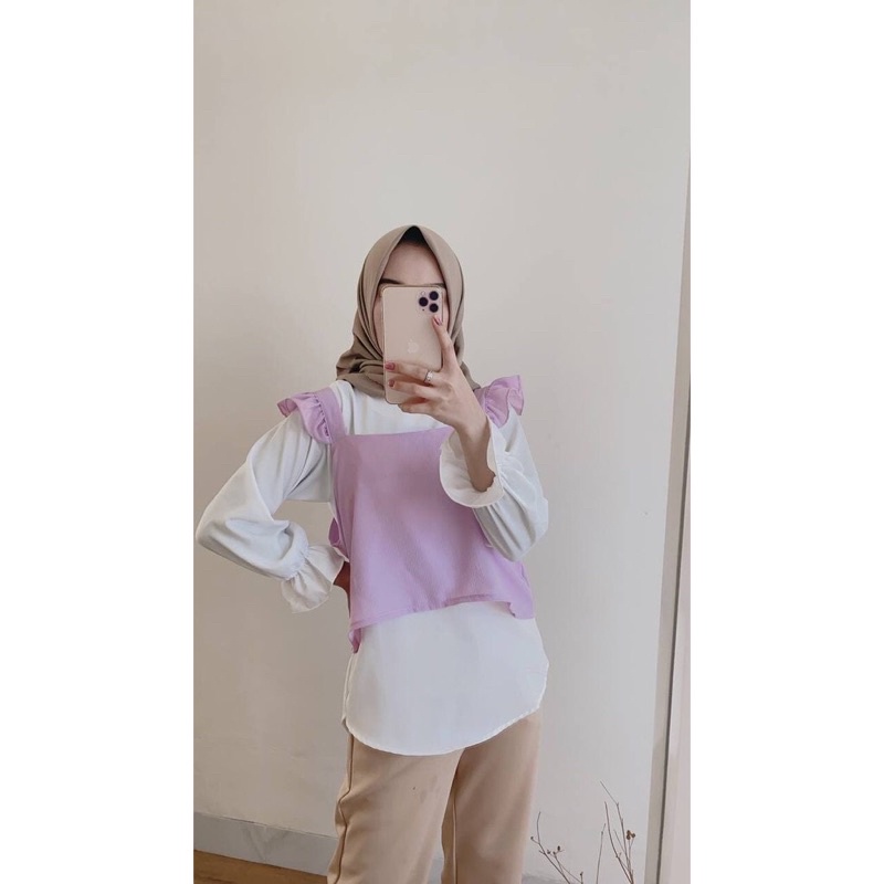 LILLY BLOUSE 2IN1 // SET BLOUSE PUTIH ROMPI WARNA