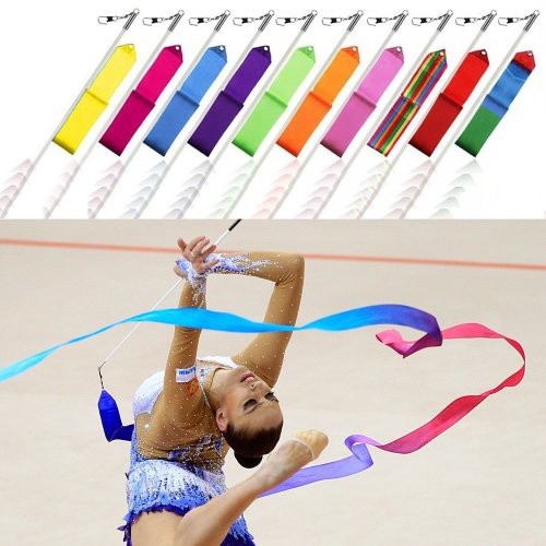 4 M Twirl Ribbon + Stick Fiber  Alat Tari Tamborin Gereja Props Senam Ballet Pita Twirling Ribbon