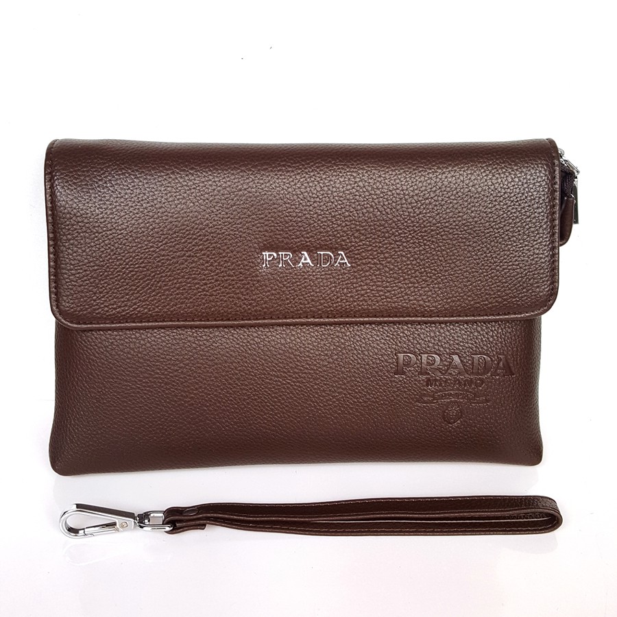 Paling Murah Handbag tas tangan pria kulit asli import super PRADA 12712 Coffee | Toko makmur jaya