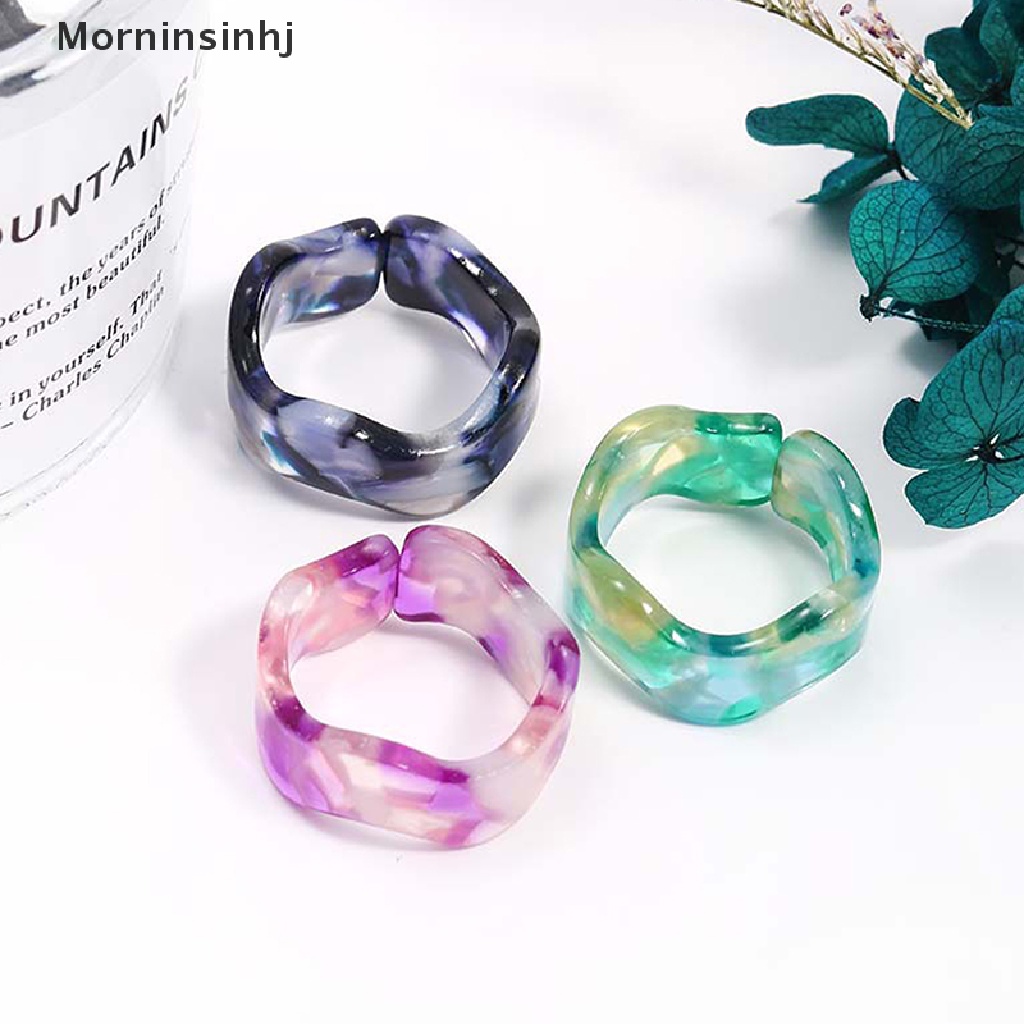 Mornin Cincinset Bulat Kotak Persegi Geometris Simple Resin Akrilik Kristal Berlian Imitasi Untuk Wanita id