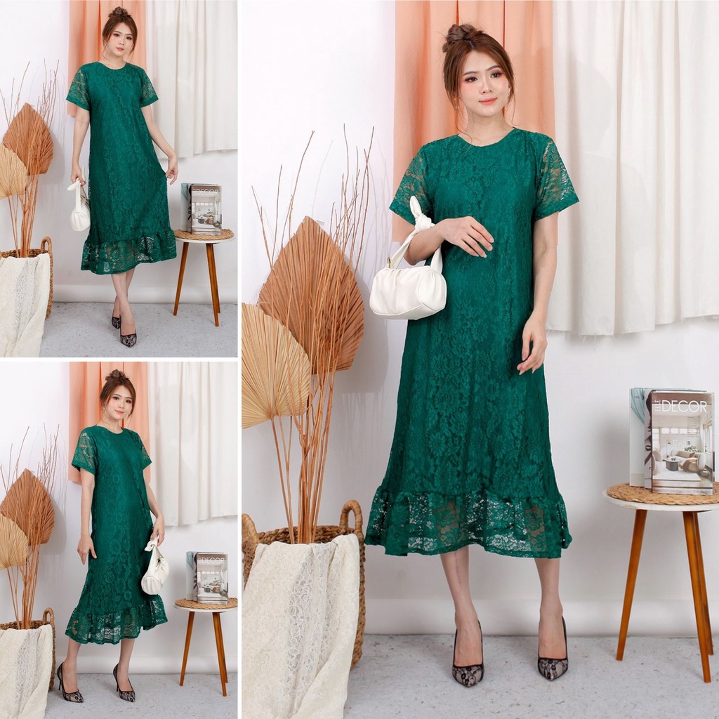 Dress Rempel Brukat Corneli Tulang Brokat Timbul Cord Dres Pesta 7 Warna Termurah