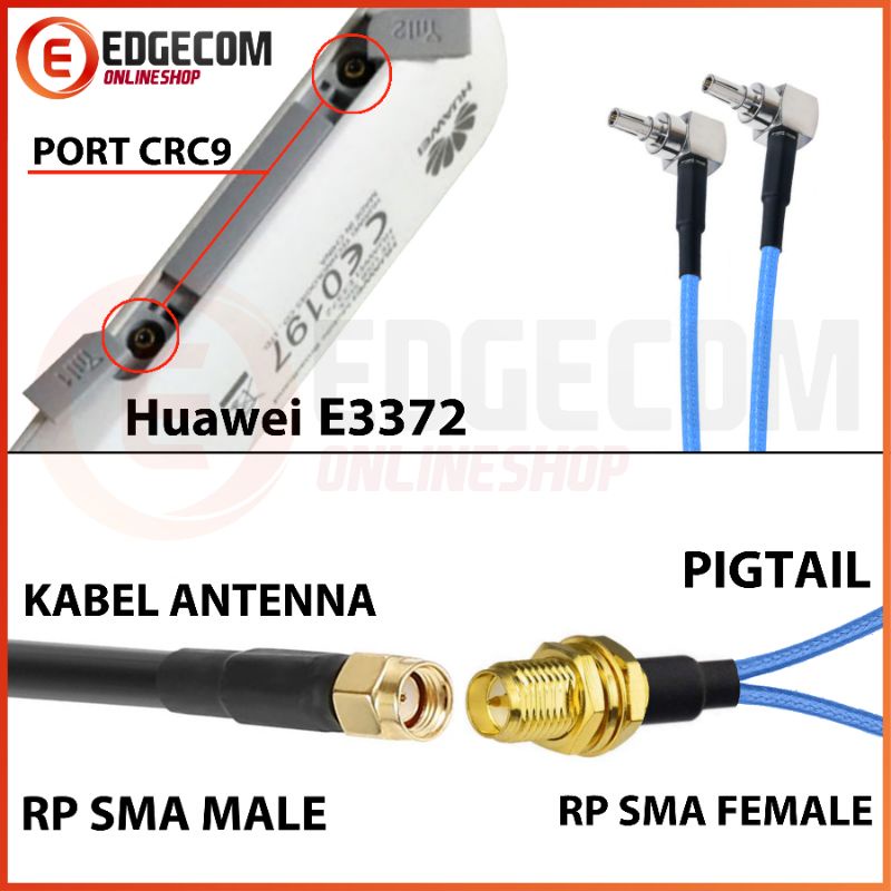 Pigtail Modem Huawei E3276, E3372, E3272, K5001 RPSMA Female to CRC9 Double Port