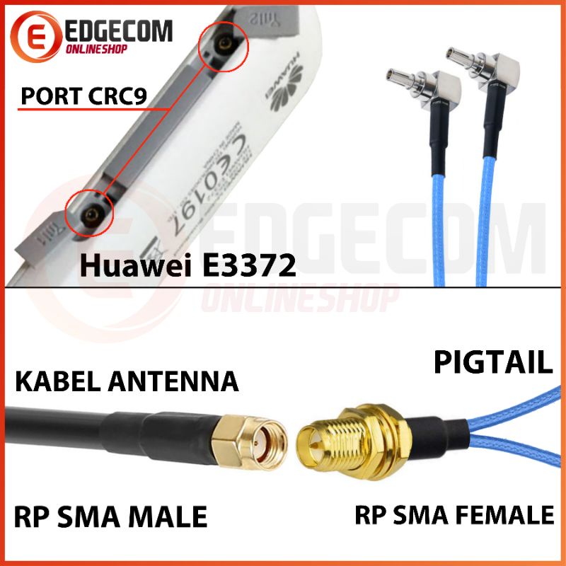 Pigtail Modem Huawei E3276, E3372, E3272, K5001 RPSMA Female to CRC9 Double Port