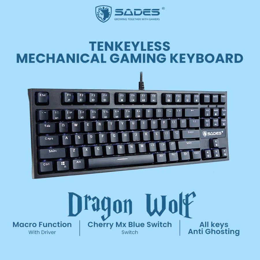 Sades Dragon Wolf TKL Mechanical Gaming Keyboard Switch Cherry MX