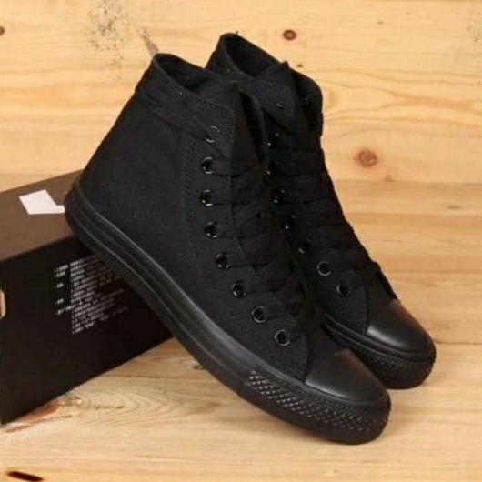 Sepatu Converse All Star Classic High Warna Full Black Hitam Polos