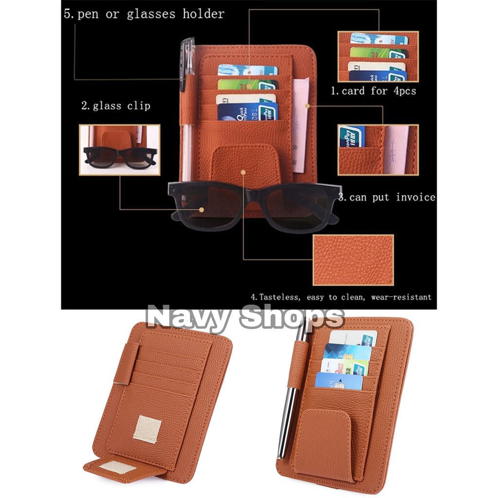 Card Holder Leather Visor - Tempat Kartu Mobil Visor - Card Organizer