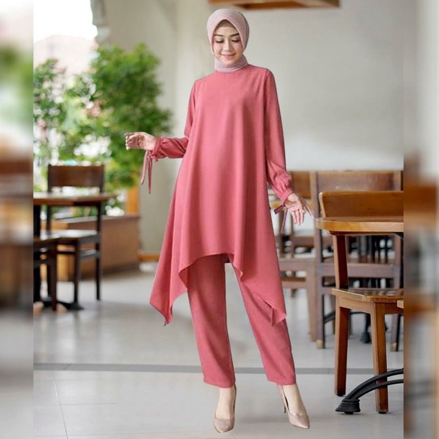 Setelan Metris Morita  Baju Setelan Wanita Dewasa Casual Kekinian Terbaru 2021 Set Tunik Allsize