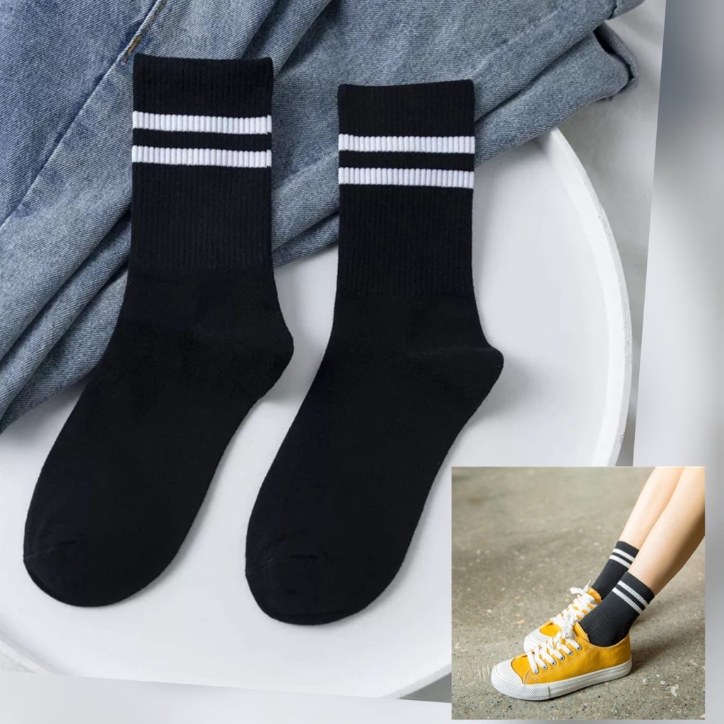 Kaos Kaki Harajuku Korea Unisex Pria Wanita Japan Strip Diatas Mata Kaki Import Quality Socks / Kaos Kaki Import Garis Mata Kaki Kekinian Hits