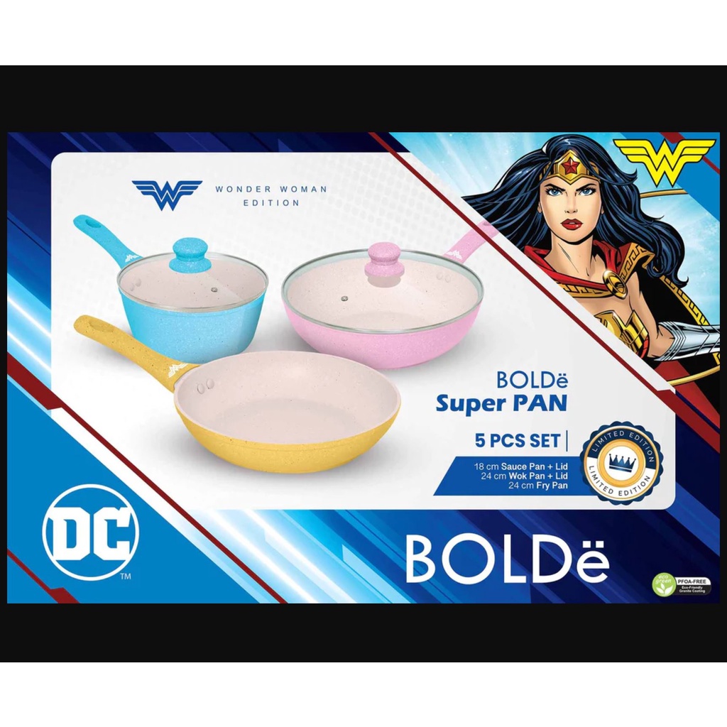 BOLDE SUPER PAN WONDER WOMAN 5 PCS SET PANCI FRY PAN GRANITE KERAMIK
