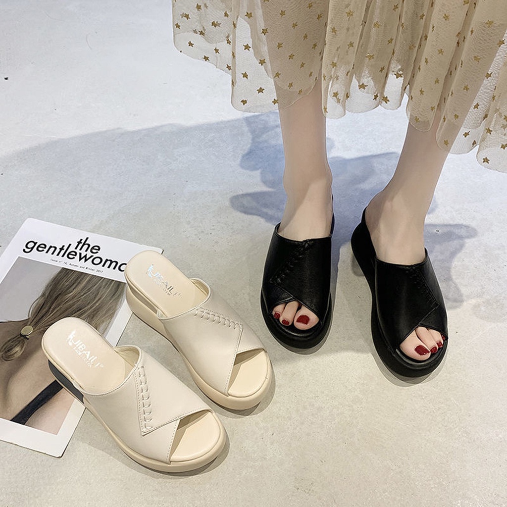 Sandal Wedges Wanita Import Model Terbaru Tanpa Tali Belakang Fashionable Kekinian