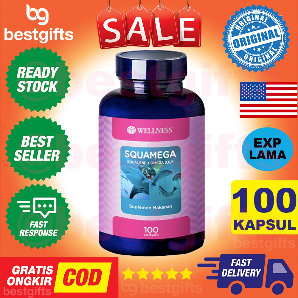 WELLNESS SQUAMEGA SQUALENE OMEGA 3 6 9 FISH SALMON OIL KOLESTEROL KADAR LEMAK JANTUNG PMS 100 KAPSUL