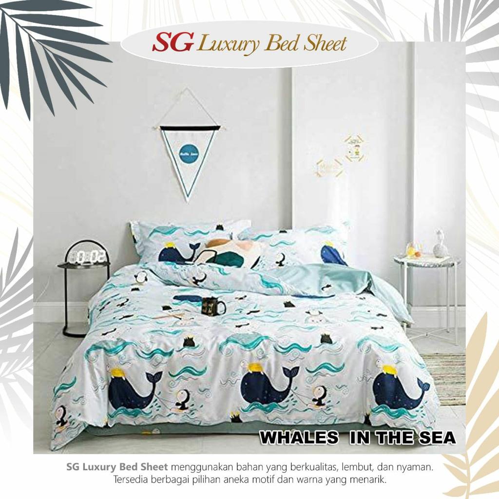 KAINKU - Sprei anak anti geser motif KIDS SAFARI &amp; WHALES IN THE SEA PAUS | 90 100 120 160 180