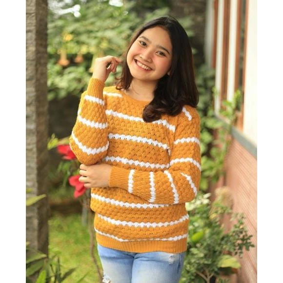 Atasan wanita Baju Rajut ZIGGY TRIBAL - Sweater Stripe ZIGGY SALUR TEBAL-1