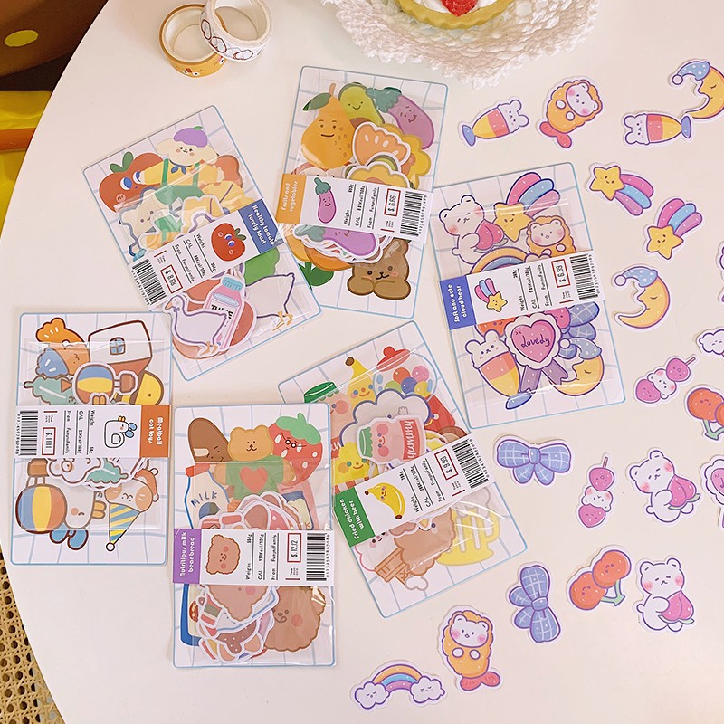 

20pcs Cute Korean Stickers Ins Waterproof Bear Cartoon Sticker Set Phone Scrapbook