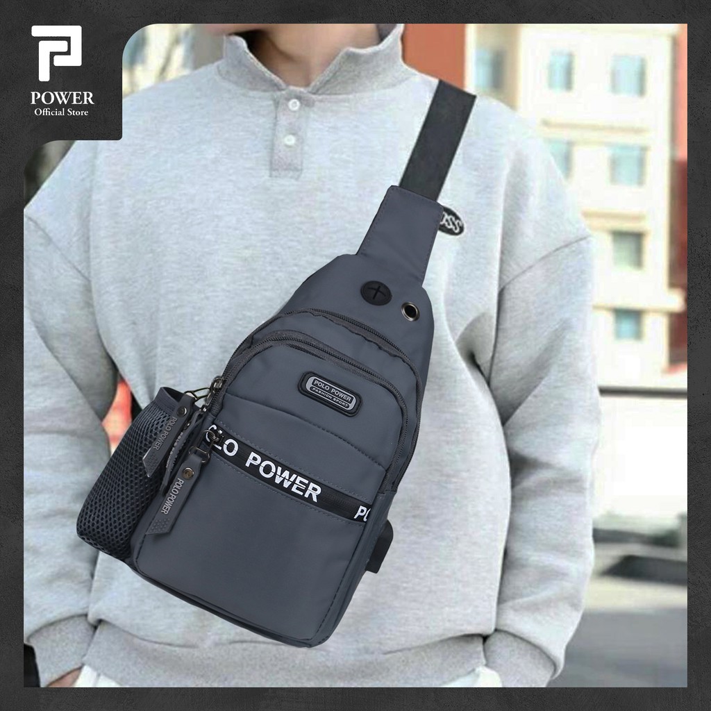 Polo Power Tas Pria Sling bag Import Waterproof USB Portable Tas Slempang Dada Pria Anti Air Tas Polo Original