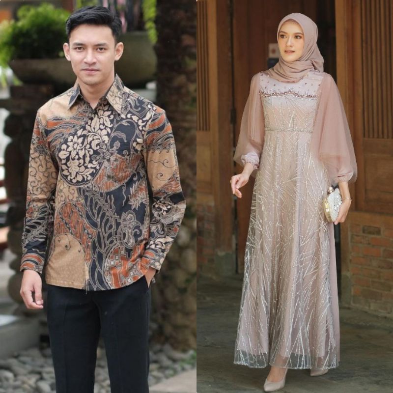 COUPLE GAMIS LUNA DRESS MODERN BAJU SYARI BUSANA MUSLIM SARIMBIT RAMADHAN KONDANGAN BAJU PASANGAN BA