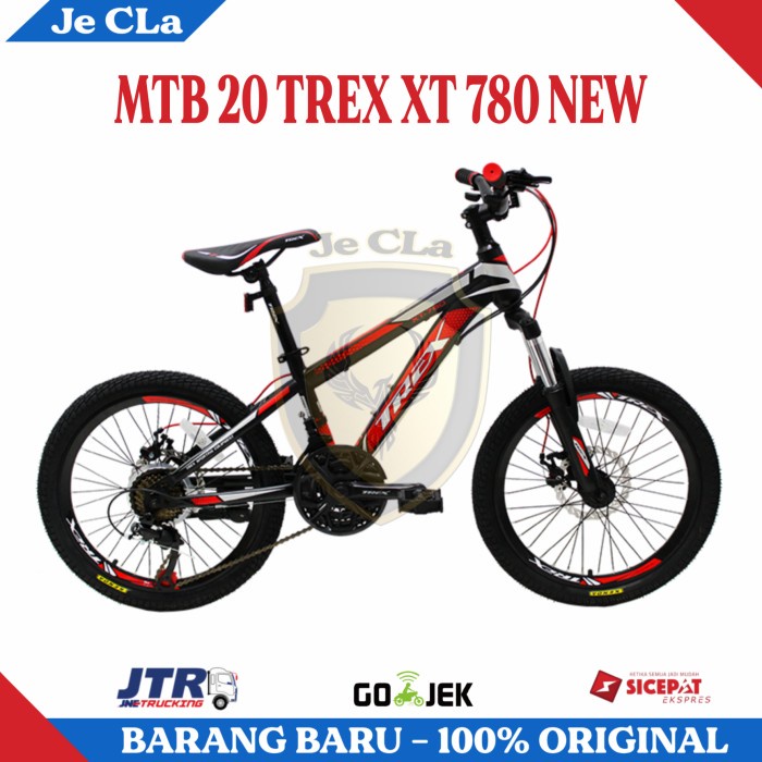 Sepeda Gunung MTB 20 Inch TREX XT 780 3x7 Speed Rem Cakram Murah - Black Red