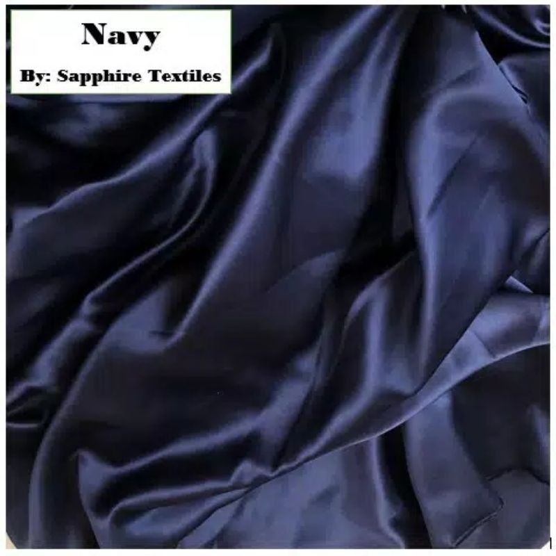 1Meter Kain Satin Silk Kilap Premium Jakarta Maxmara Lux (Jenis Bahan) Satin Bridesmaid Saten Silk Premium Kilap Bahan Satin Silk Charmuse Meteran Grosir Murah dan Bagus-Navy