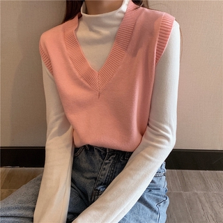 Rompi Rajut Casual Longgar V Neck Tanpa Lengan Gaya Korea Rompi Rajut Casual Longgar V Neck Tanpa Lengan Gaya Korea