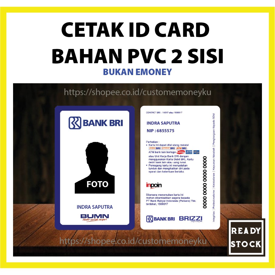 CUSTOM KARTU BAHAN PVC ID CARD BANK BRI KARTU PEGAWAI - 2 SISI