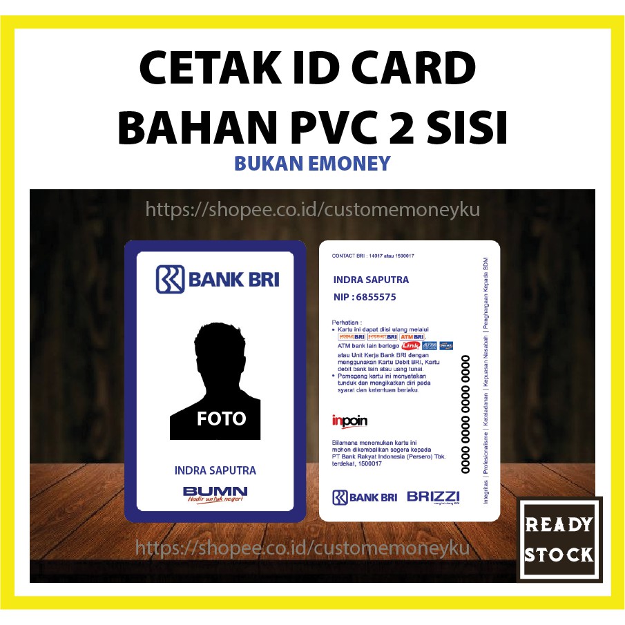 CUSTOM KARTU BAHAN PVC ID CARD BANK BRI KARTU PEGAWAI - 2 SISI