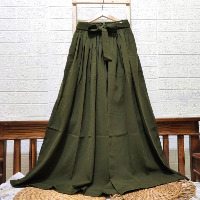 Rok panjang wanita bahan wolfis / rok rempel polos / rok kerja / rok kuliah-Army