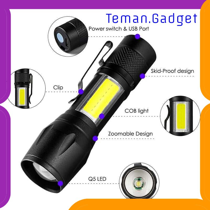 TG-IE189 TaffLED Senter LED Mini Q5 + COB 300 Lumens with Battery - 7098