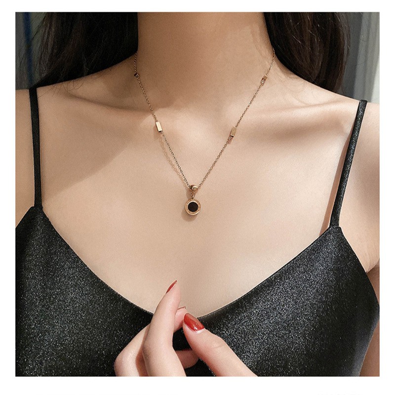 kalung wanita cewek fashion pendek warna kuning bahan titanium impor murah